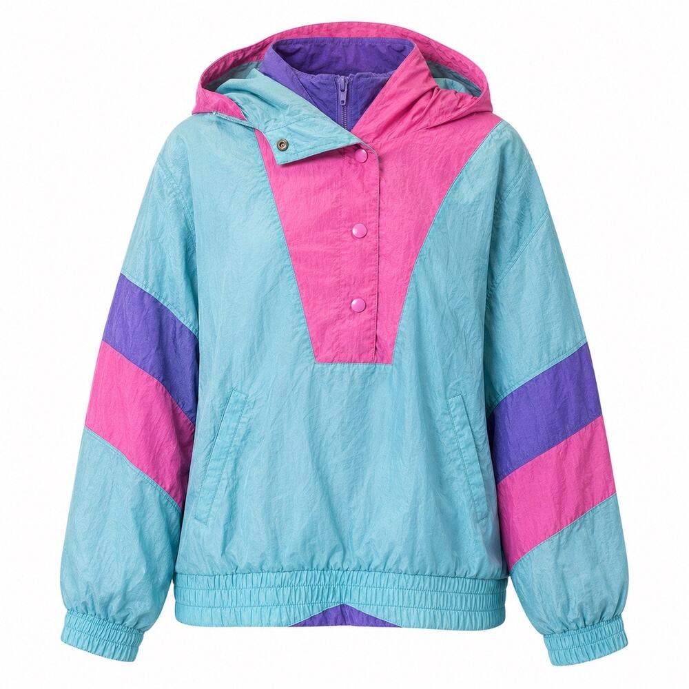Vintage Eddie Bauer Women’s L Colorblock Pullover Windbreaker Hooded 80s 90s